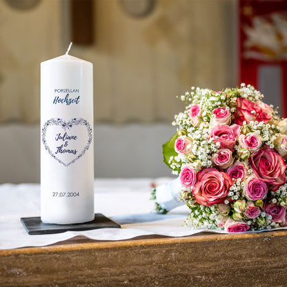 Personalisierte Hochzeitskerze „Porzellanhochzeit“ – Hauptansicht