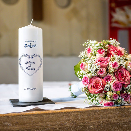 Personalisierte Hochzeitskerze „Porzellanhochzeit“ – Hauptansicht