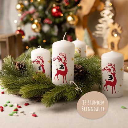 Adventskerzen-Set „Hirsch“ – 4 Stumpenkerzen