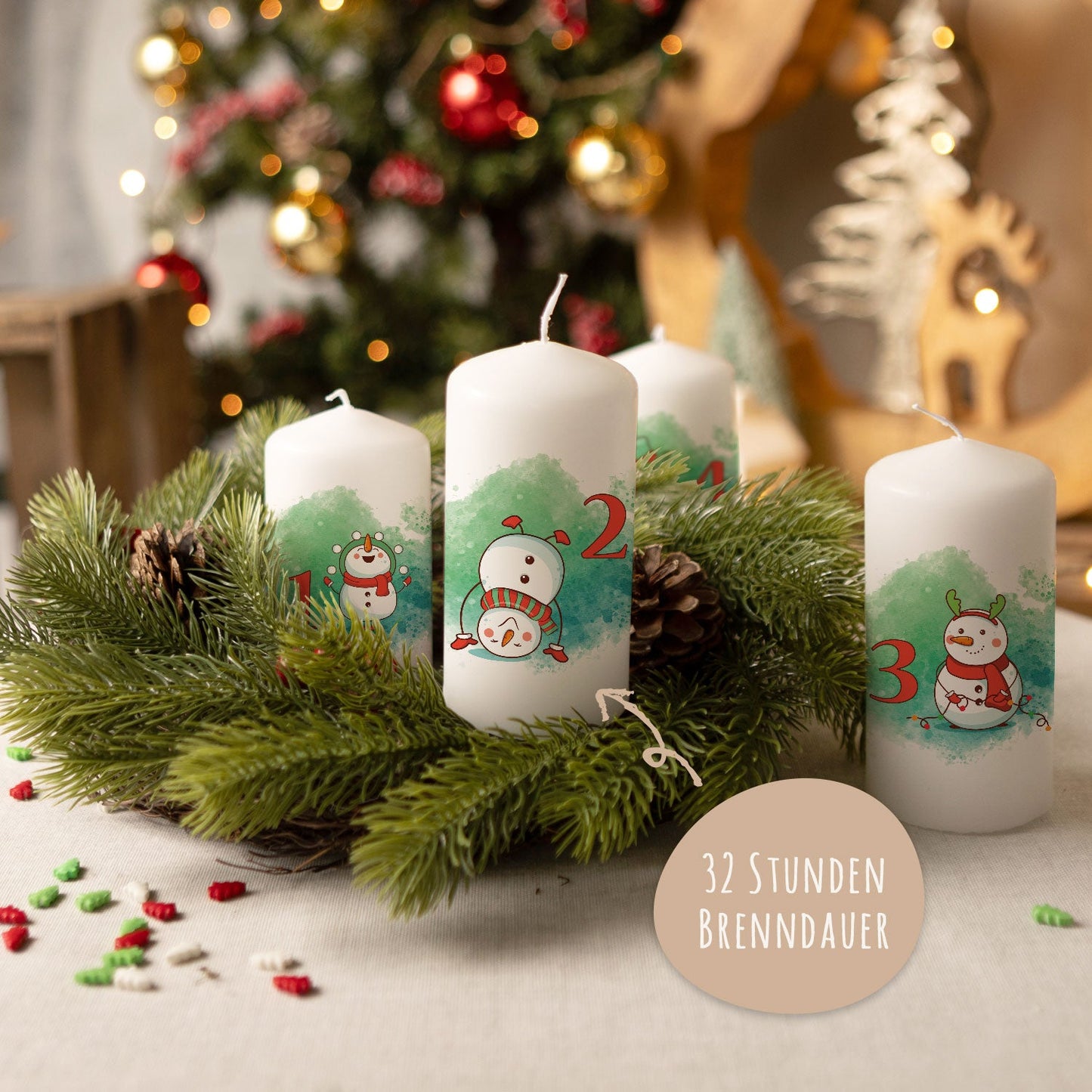 Adventskaarsen ‘Sneeuwpop’ – set van 4