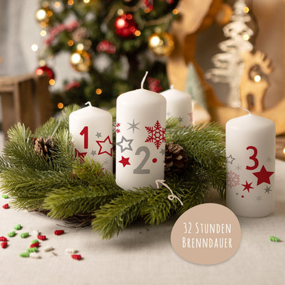 Adventskerzen „Sterne“ – 4er-Set in 4 Farben
