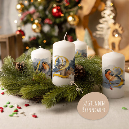 Adventskaarsen ‘Dieren’ – set van 4 met wintermotieven