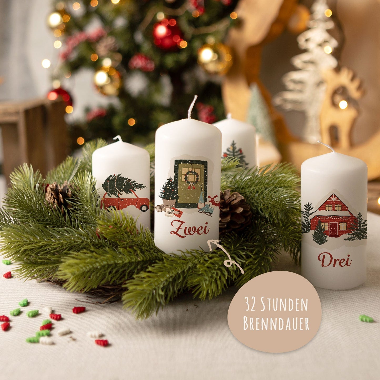 Adventskaarsen ‘Kerstmotieven’ – set van 4