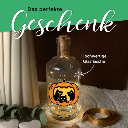 LED-Flaschenlicht „Kürbis & Katzen“ als Halloween-Deko
