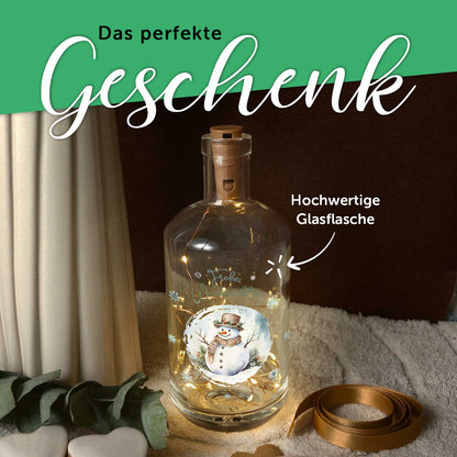 LED-Flaschenlicht „Schneemann“ – Rückansicht der Glasflasche