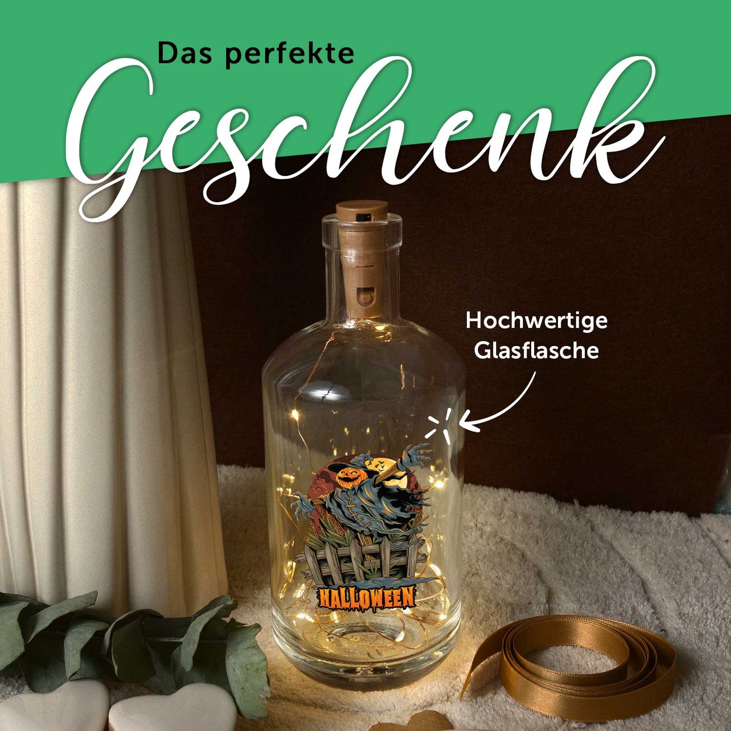LED-Flaschenlicht „Vogelscheuche II“ als Halloween-Deko