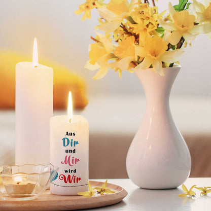 Kleine kaars „Aus dir und mir wird wir“ – 12 cm