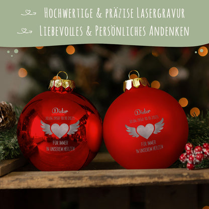 Flügelherz Weihnachtskugel – Größen- und Designansicht