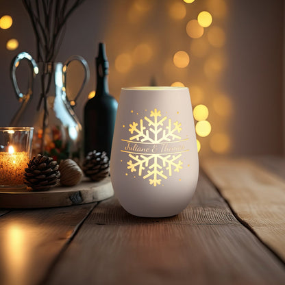 Personalisiertes Windlicht „Schneeflocke“ – Name & Datum