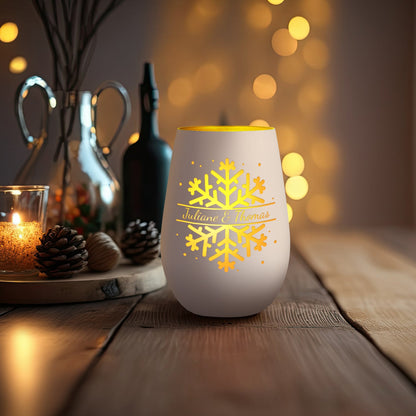 Personalisiertes Windlicht „Schneeflocke“ – Name & Datum