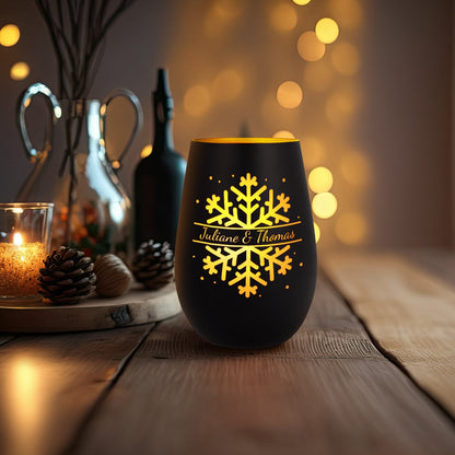 Personalisiertes Windlicht „Schneeflocke“ – Name & Datum