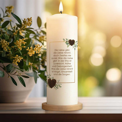 Personalisierte Hochzeitskerze „Hölzerne Hochzeit“ – Hauptansicht