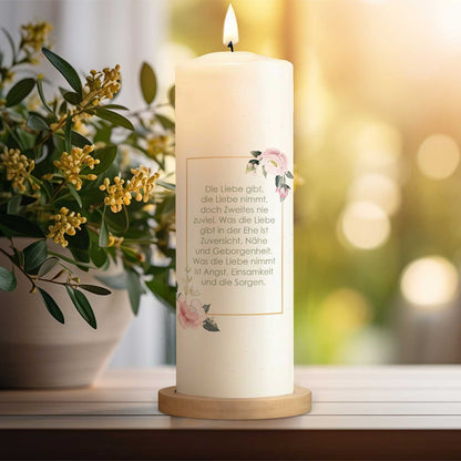 Hochzeitskerze „Rosenhochzeit“ – Personalisierungsbeispiel