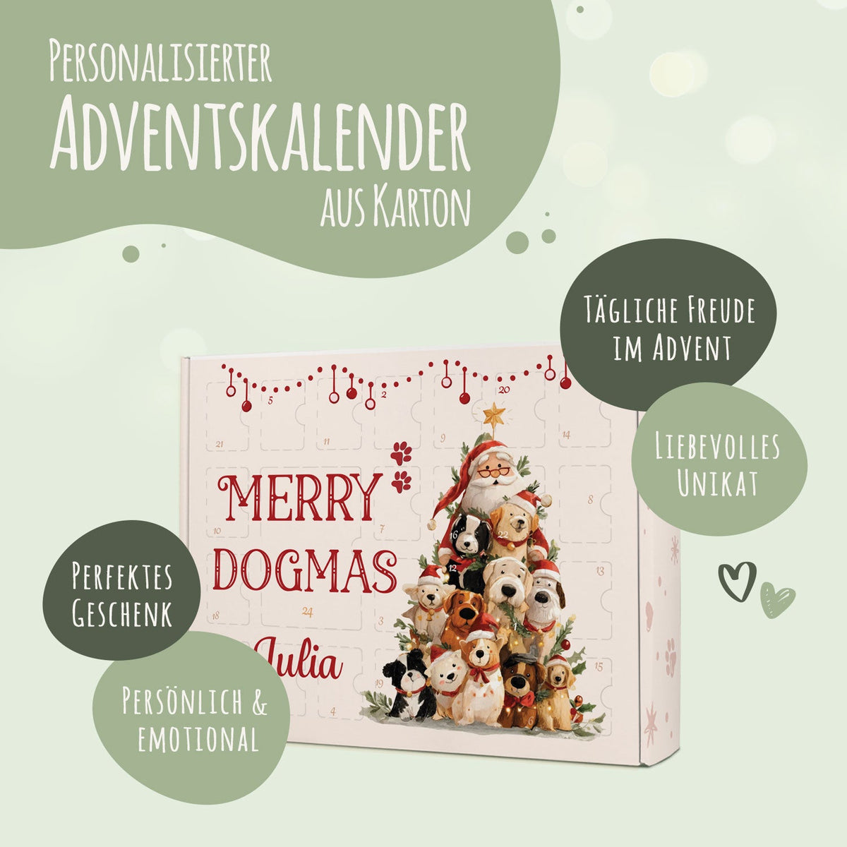 Gepersonaliseerde DIY-adventskalender „Dogmas“ – om zelf te vullen