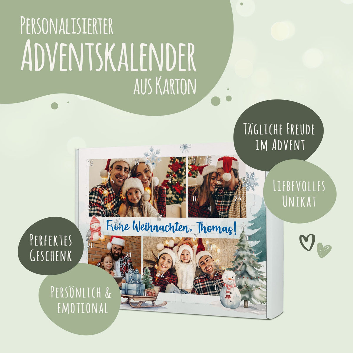 Foto-adventskalender met 4 foto's & eigen tekst – om zelf te vullen