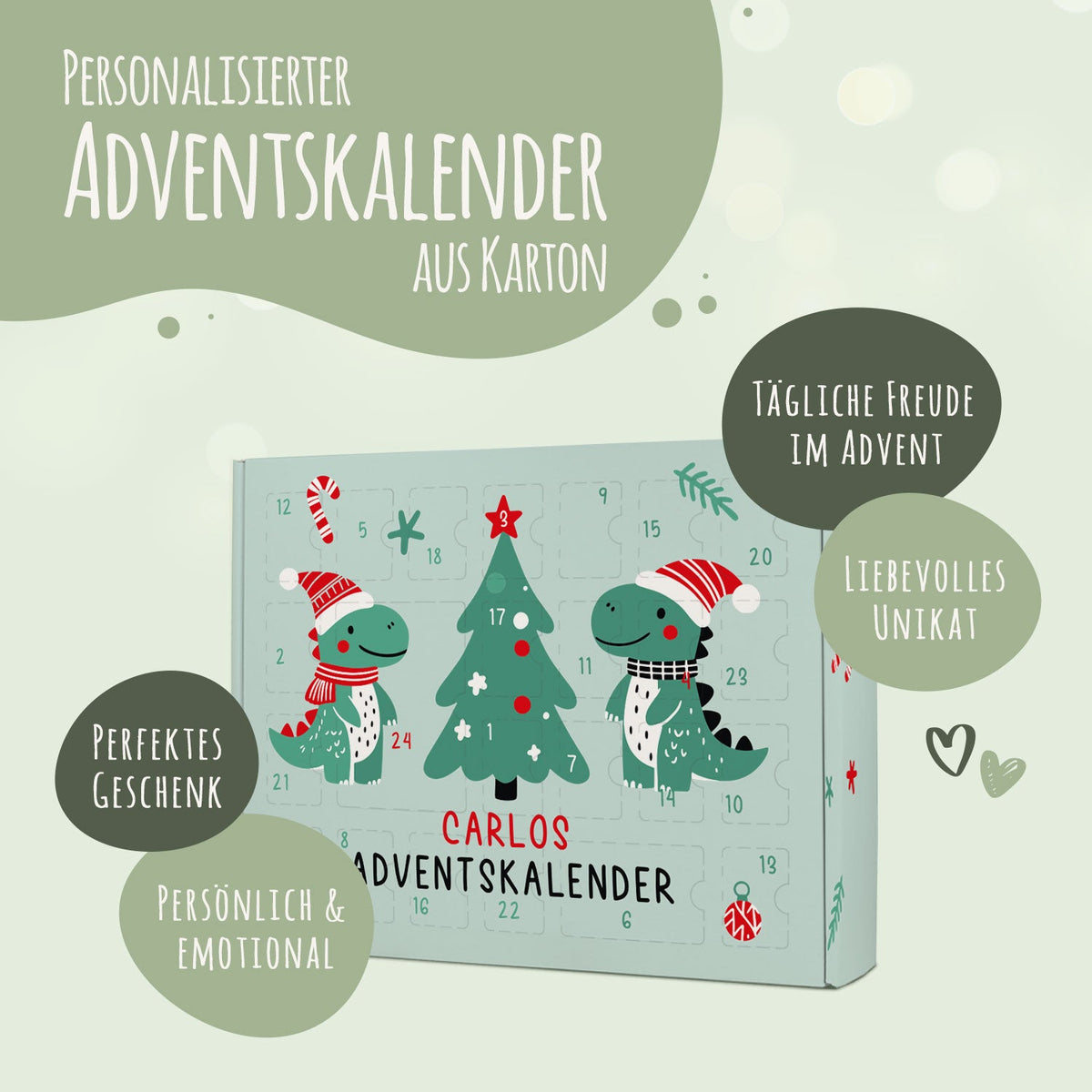 Gepersonaliseerde DIY-adventskalender „Dino’s“ – om zelf te vullen