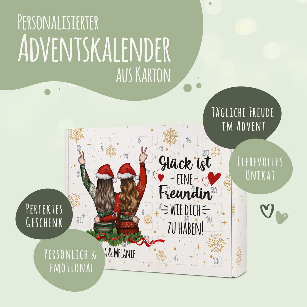 Gepersonaliseerde DIY-adventskalender „Vriendinnen“ – om zelf te vullen