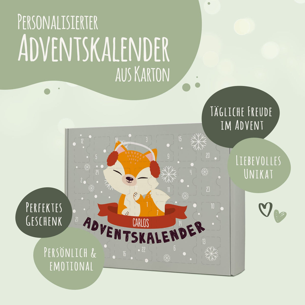 Gepersonaliseerde DIY-adventskalender „Kerstdieren“ – om zelf te vullen