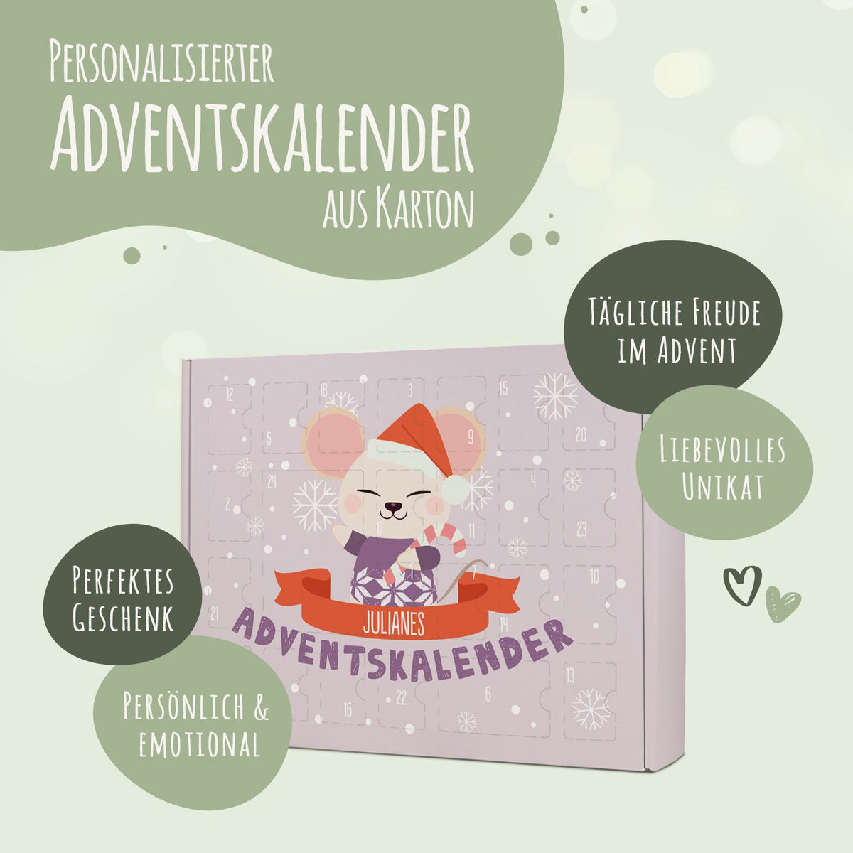 Gepersonaliseerde DIY-adventskalender „Kerstdieren“ – om zelf te vullen