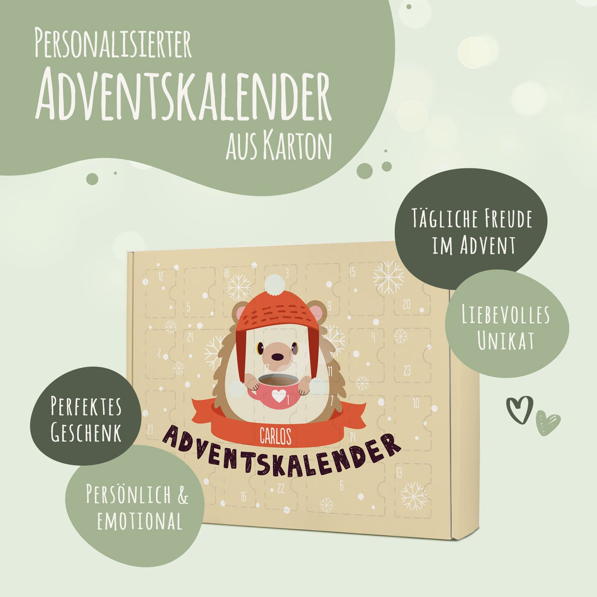 Gepersonaliseerde DIY-adventskalender „Kerstdieren“ – om zelf te vullen