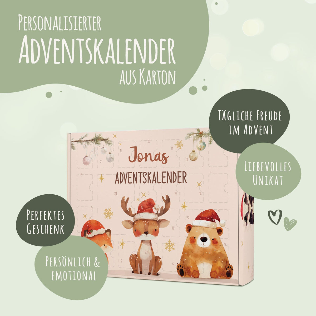 Gepersonaliseerde DIY-adventskalender „Wintertrio“ – om zelf te vullen