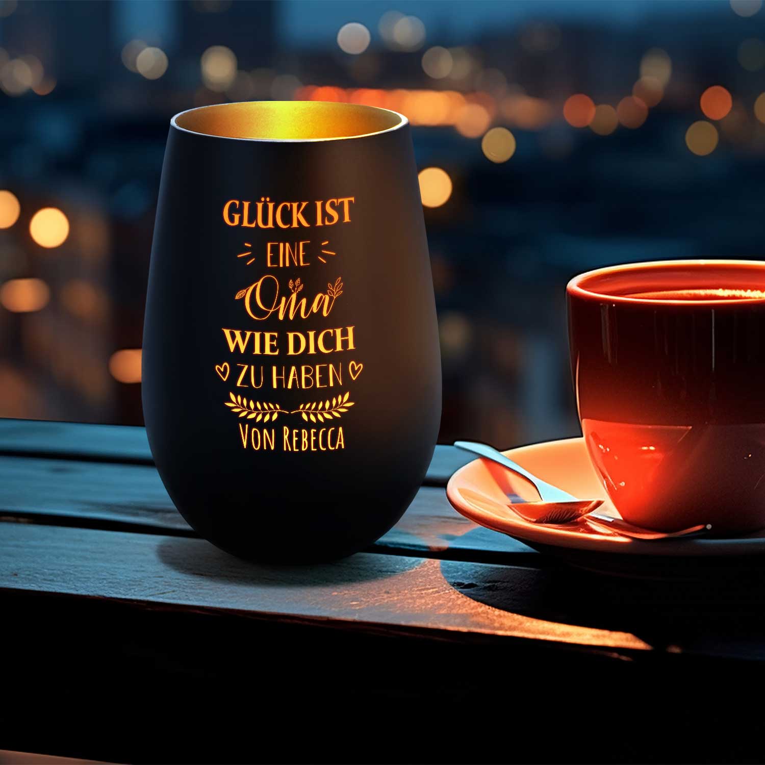 Windlicht „Glück ist eine Oma wie dich zu haben“ – Motivdetail – Galerie 23