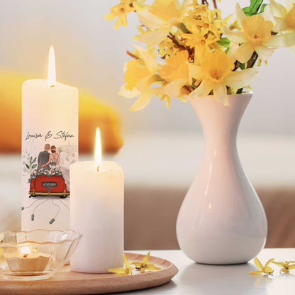 Hochzeitskerze „Hochzeitsauto“ – Personalisierungsbeispiel