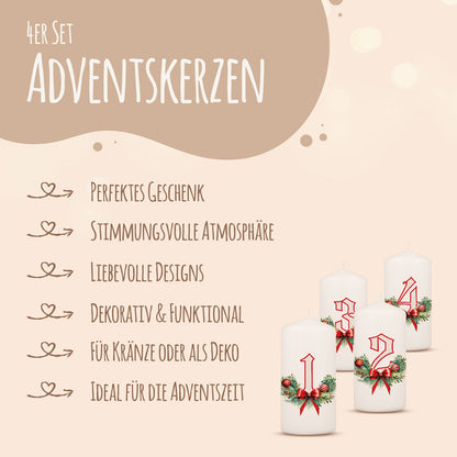 Adventskaarsen ‘Floral’ – set van 4 voor de adventskrans
