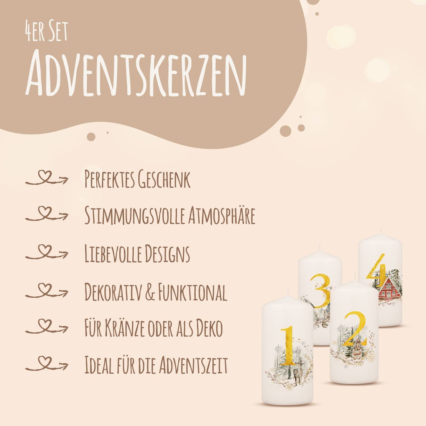 Adventskaarsen ‘Gouden cijfers’ – set van 4