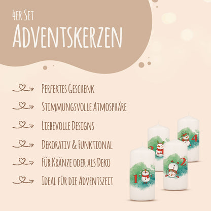 Adventskaarsen ‘Sneeuwpop’ – set van 4