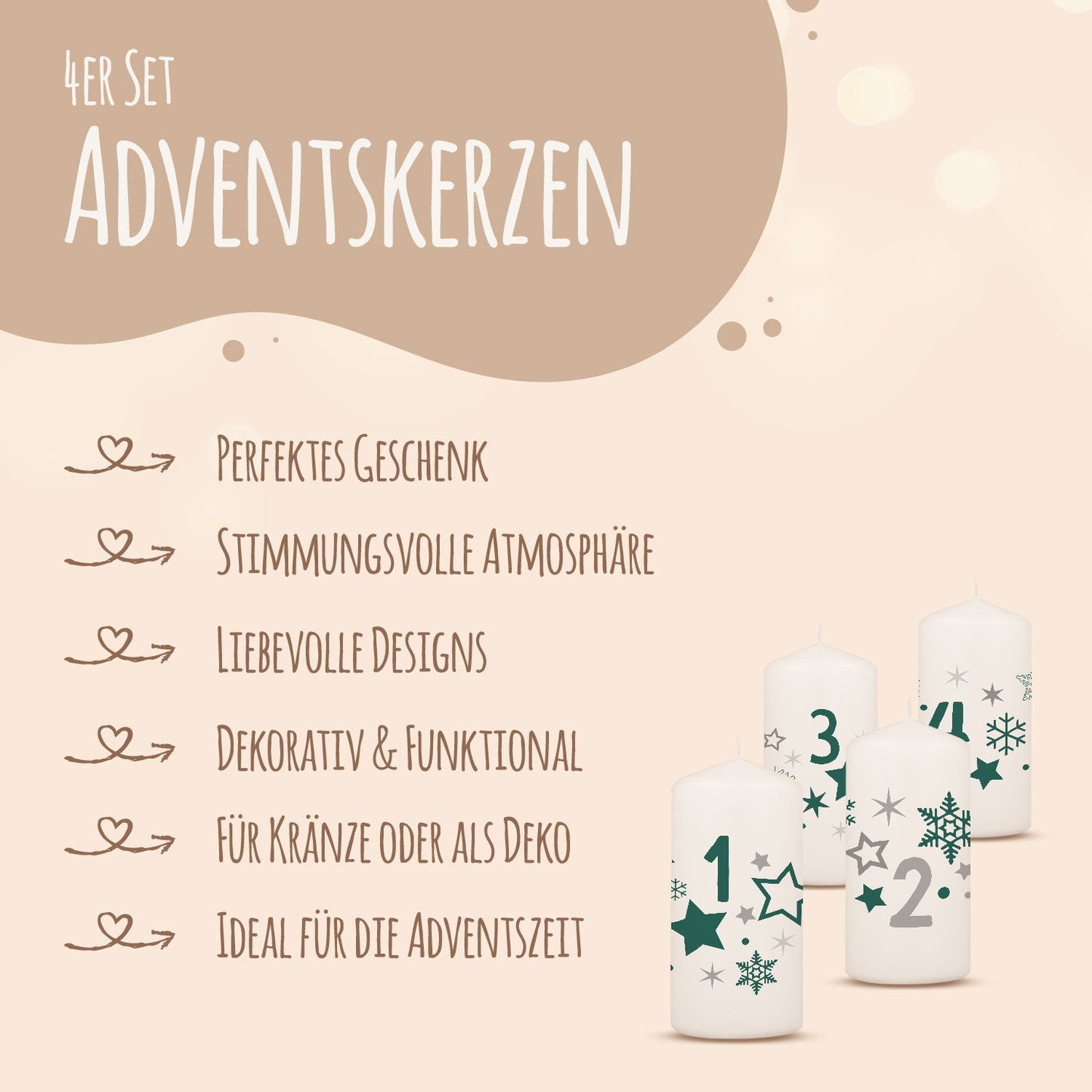 Adventskerzen „Sterne“ – 4er-Set in 4 Farben