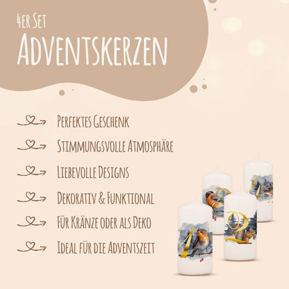 Adventskaarsen ‘Dieren’ – set van 4 met wintermotieven