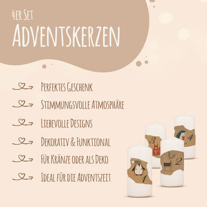 Adventskaarsen ‘Dieren Vintage’ – set van 4