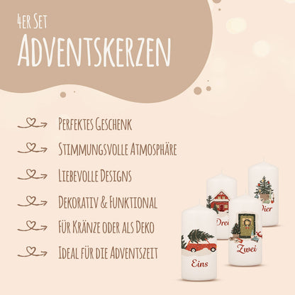 Adventskaarsen ‘Kerstmotieven’ – set van 4