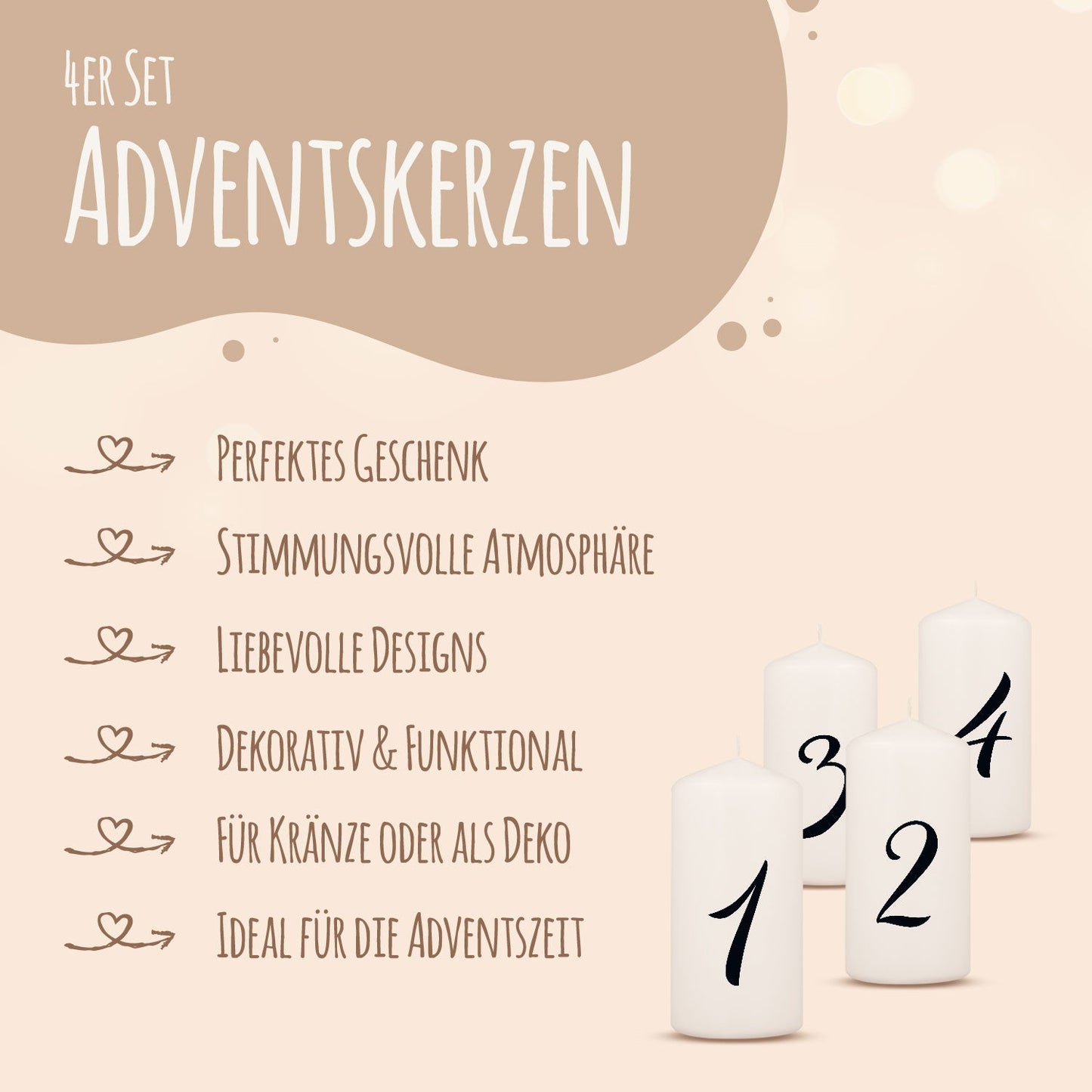 Adventskerzen „Ziffern“ – 4er-Set mit Zahlen oder Schrift