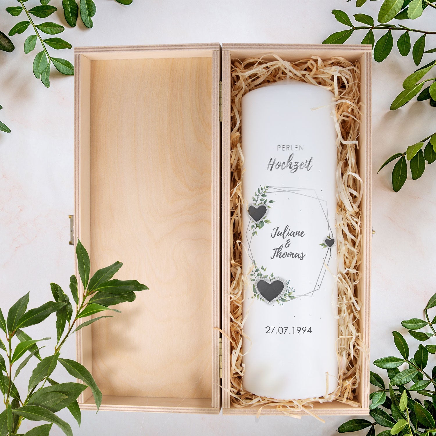 Hochzeitskerze „Perlenhochzeit“ – Detailansicht