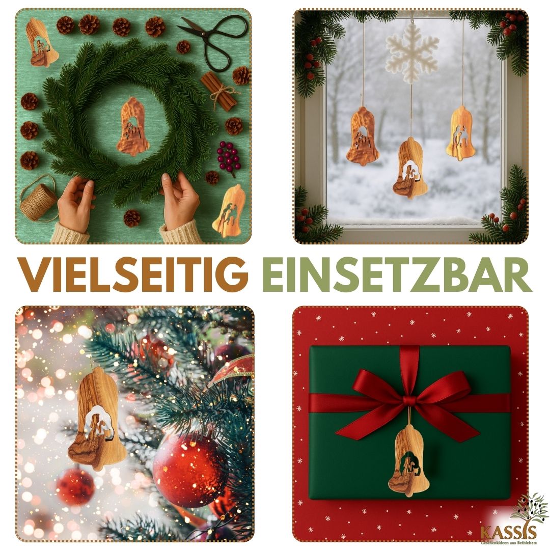 Kerststal-hangers van olijfhout – set van 3