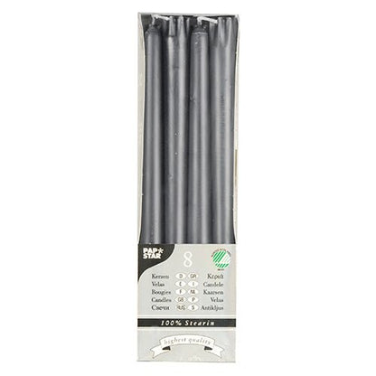 8 Stearin-Leuchterkerzen 25 cm – ruhiges Licht in 4 Farben