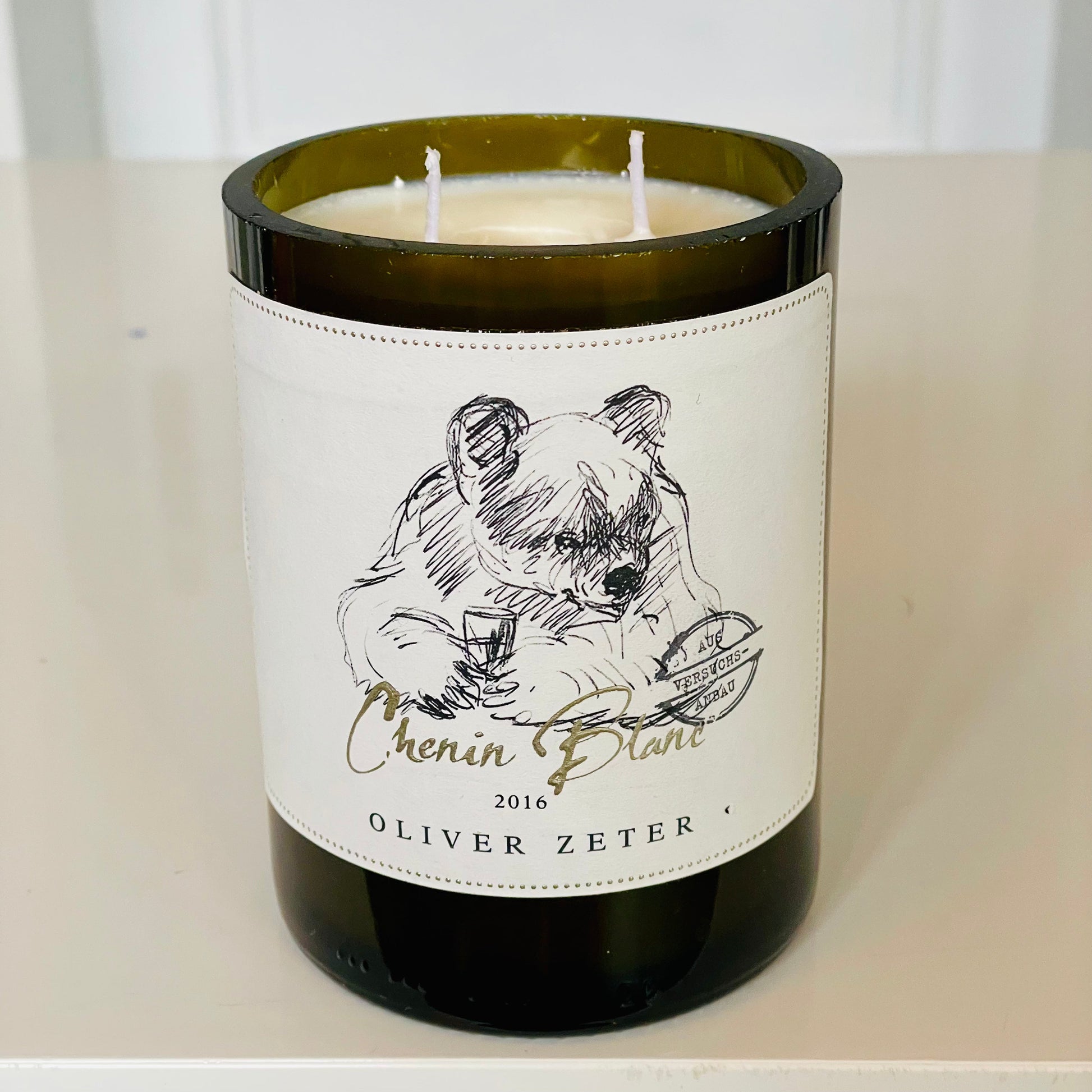 Flaschenkerze Oliver Zeter Chenin Blanc als Upcycling Kerze aus originaler Weinflasche