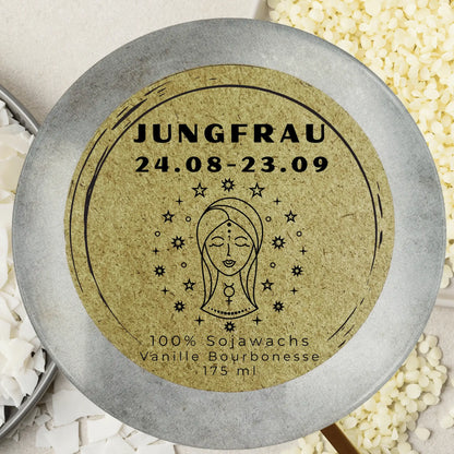 Personalisierte Jungfrau Duftkerze fuer Geburtstag Ordnung und ruhige Rituale