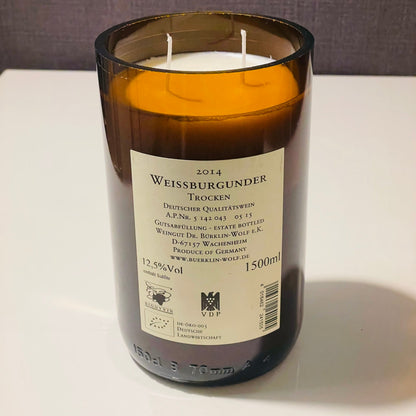 Flaschenkerze Magnum Dr. Bürklin-Wolf Weissburgunder 2014 als Upcycling Kerze aus originaler Magnumflasche