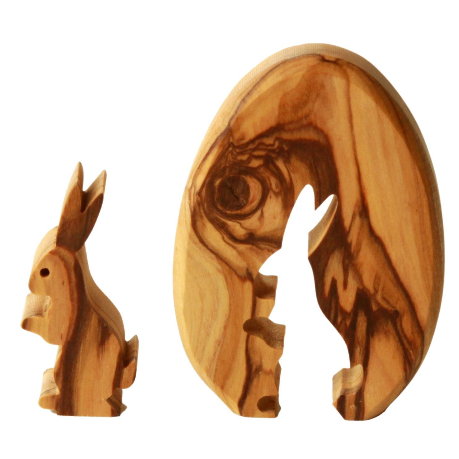 Osterhase im Ei aus Olivenholz, zweiteilige Osterdeko