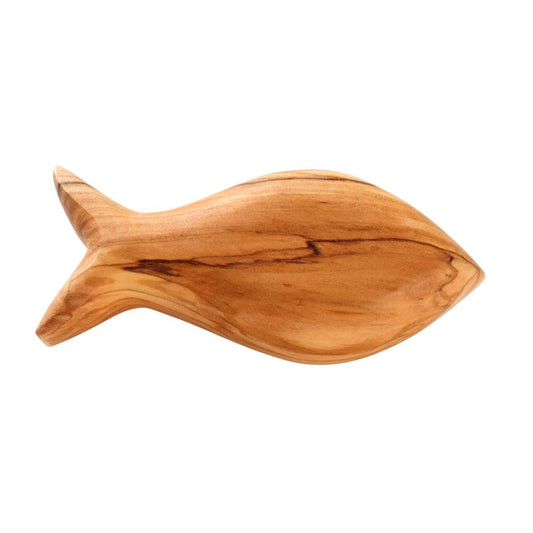 Olivenholz-Fisch als Handschmeichler – Taufe