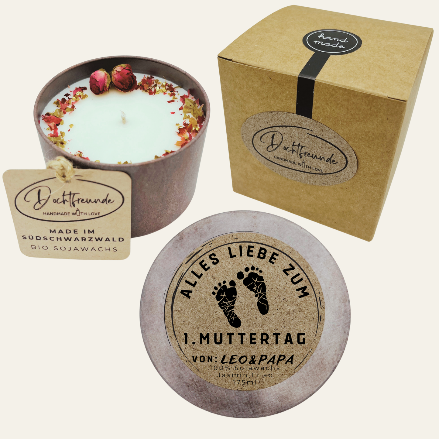 Muttertagsgeschenk Duftkerze mit Deckel und Botschaft
