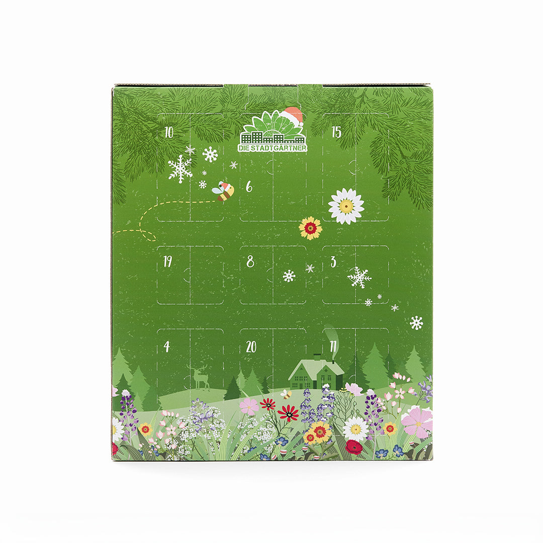 Rückseite des Adventskalenders 2026 mit Produktinformationen