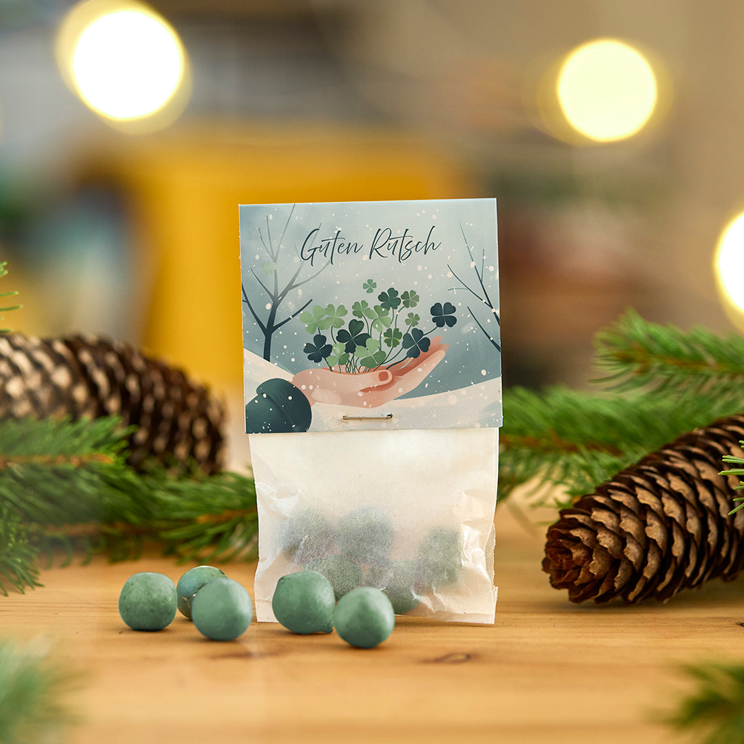 10×5 Blumenmurmeln „Guten Rutsch“ – Glücksklee