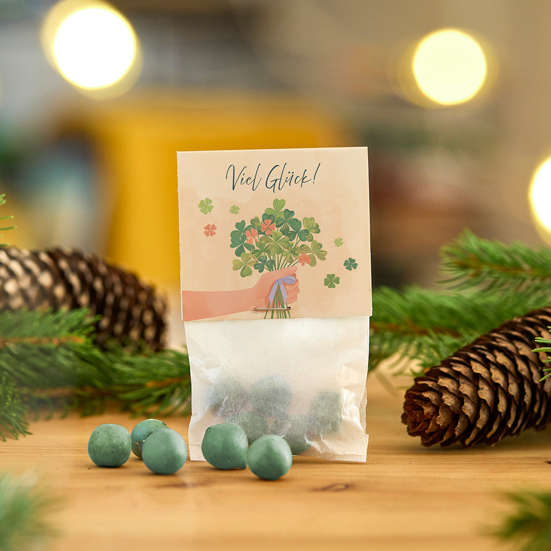 10×5 Blumenmurmeln „Viel Glück“ – Kleeblattstrauß
