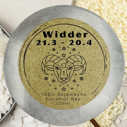 Personalisierte Widder Duftkerze fuer Ritualmomente und kraftvolle Geschenkideen