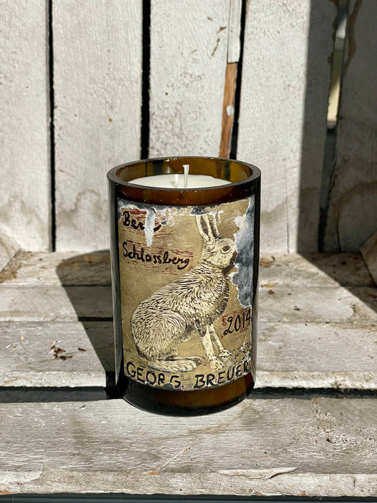 Flaschenkerze Georg Breuer Schlossberg Riesling 2014 als Upcycling Kerze aus originaler Weinflasche