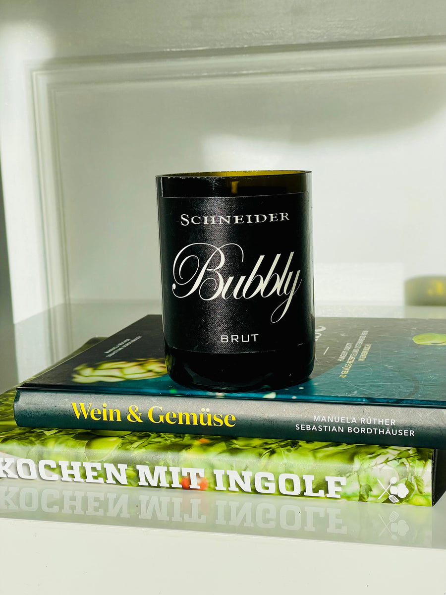 Flaschenkerze Markus Schneider Bubbly Brut als Upcycling Kerze aus originaler Sektflasche